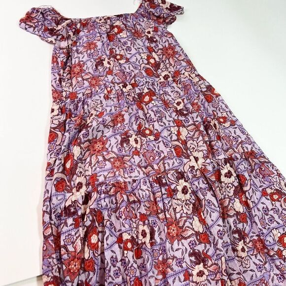 Knox Rose Tiered Midi Dress Women 2XL Purple Haze Floral Print Flutter Sleeve Ne - Picture 9 of 10